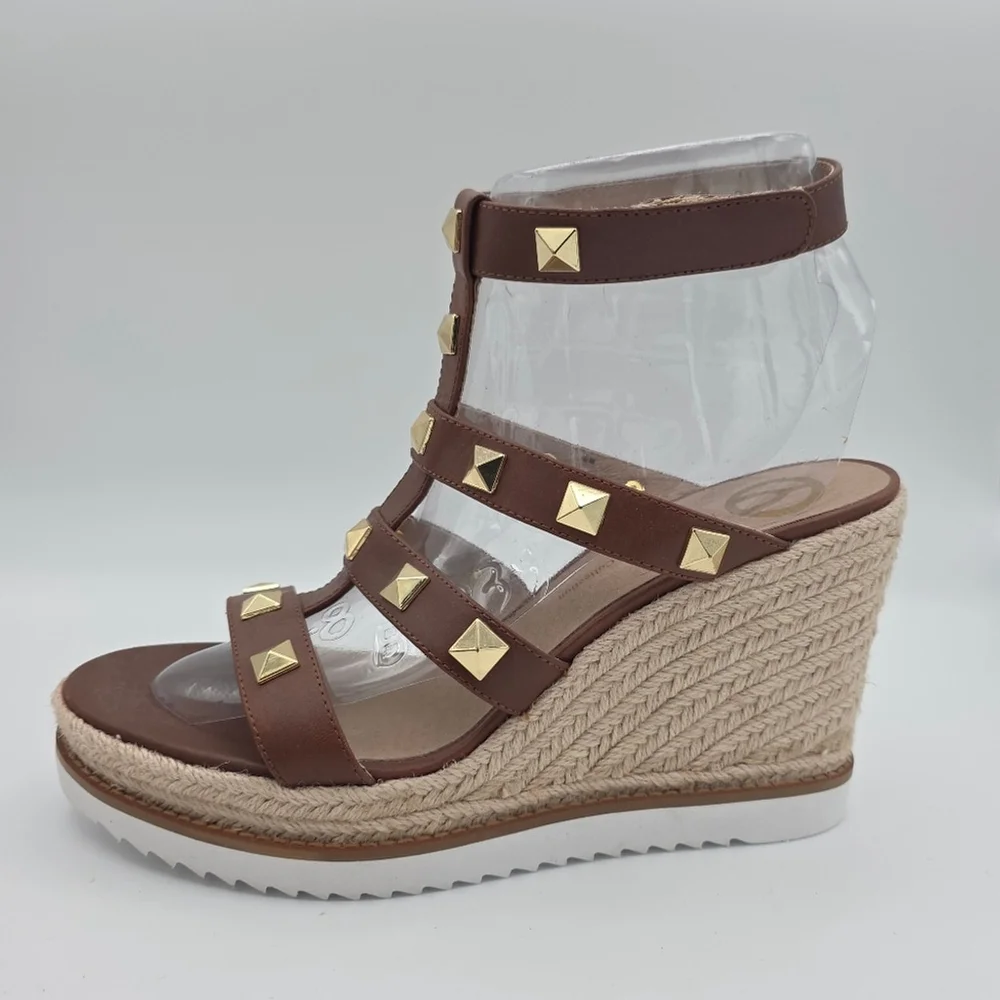 The Wishbone Collection Brown Studded Gladiator Wedge Sandals Size 10M